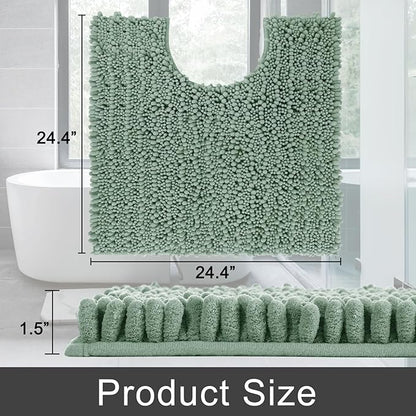Yimobra Toilet Rug U Shaped Washable 24x24 Inch - Ultra Soft Absorbent Chenille Bath Rugs for Toilet, Quick Dry & Machine Washable, Non Slip Contour Bathroom Mat, Green