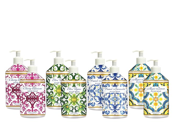 Home & Body Company Dolce Breeza Hand Soap 8 pack, 4 Scents - Cherry Blossom, Olive Thyme, French Lavender, Meyer Lemon, Pump Bottles, 21.5oz bottles