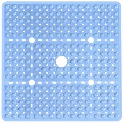 Large Light Blue Square Shower Mat Non Slip 27 x 27 Inch, Soft Bath Mat Tub Mat for Inside Shower Floor, Anti Slip Shower Stall Mats With Big Suction Cups Drain Hole, Easy Washable, BPA-Free