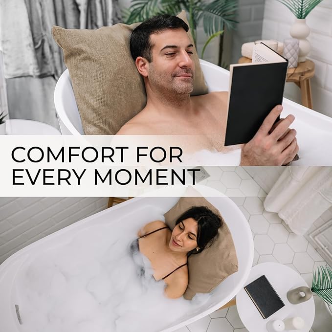 Luxury Bath Pillow for Tub - Thick and Comfortable Bathtub Pillow Support for Head and Neck and Back - Washable Quick-Drying Bath Pillows - Bath Cushion for Home Spa - Fits Any Bathtub - Sand