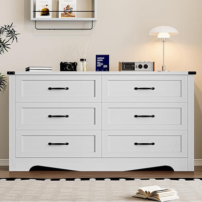 6-Drawer Dresser for Bedroom, Modern Wooden Chest of Drawers with Metal Handles, Anti-Tipping Design, Sturdy and Stable Storage Organizer for Living Room, Entryway, Home Office