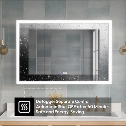 WELLFOR 48 x 32 Inch LED Medicine Cabinet with Lights, 3X Magnification Makeup Mirror, Bathroom Vanity Mirror Cabinet with Storage, Defogging Function, LED Medicine Cabinet Mirror, Three Opening Doors