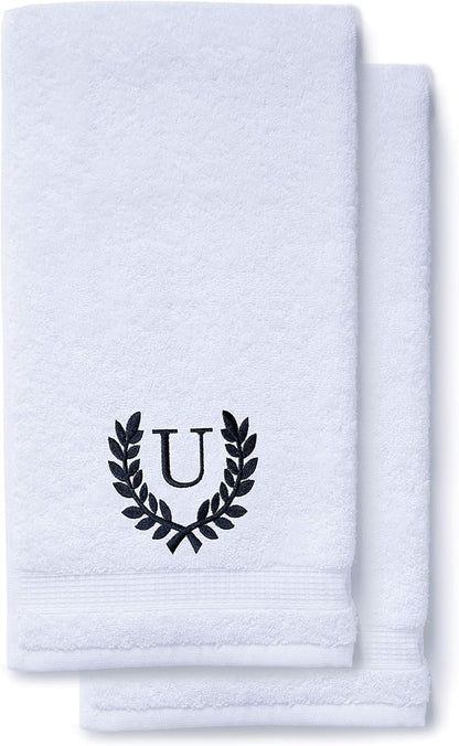 Decorative and Monogrammed Hand Towels for Bathroom Kitchen Makeup | Personalized Gift for Wedding-Bridal | Roman Font Custom Luxury Turkish Towel | Spa Collection, Oversized, 16 X 30 Inch, Set of 2