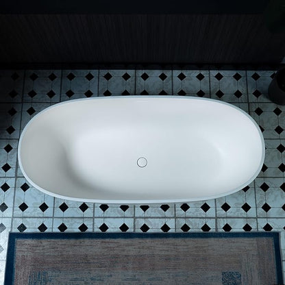 WOODBRIDGE 63" L x 28.35" W Stone Resin Luxury Contemporary Solid Surface Freestanding Soaking Tub in Matte White