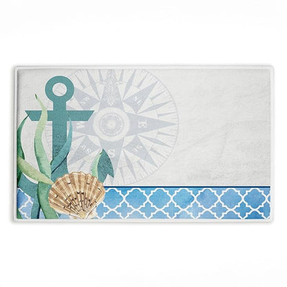 Stupell Industries Bayside Anchor & Compass Plush Bathroom Mat & Bath Rug, Soft Quick-Dry Non-Slip Bathroom Rug with Recycled Foam Cushion, Nautical Coastal Navigation Design by Kim Allen, 18"x30"