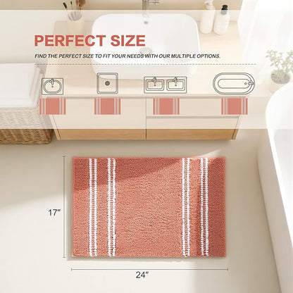 Kmson Bathroom Rugs Mat, 17"x24" Ultra Soft Washable Shaggy Chenille Bath Rugs, Non-Slip Fluffy Thick Water Absorbent Microfiber Mat for Bathtub, Sink and Shower, Pink