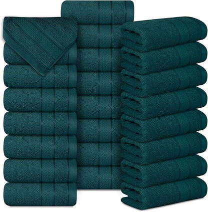 Casa Lino Face Towels & Body Wash Cloths for Showering - 100% Cotton Wash Cloths for Bathroom - Highly Absorbent & Quick Drying Washcloth Set - Cotton Washcloths 24 Pack (12" x 12") - (Teal)