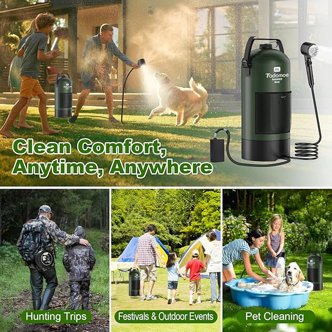 Portable Shower for Camping, 5 Gal/20 L Solar Heating Camping Shower Bag with Shower Pump, Portable Shower Head, Essential for Camping,Festivals, Overlanding, Beach Trips
