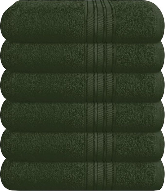BOUTIQUO Ultra Soft Cotton 6 -Piece Hand Towel Set 16x24 Inch, Ideal for use in Bathroom, Kitchen, Gym, Spa & General Cleaning, Compact & Lightweight Multi Purpose Hand Towels - Olive Green