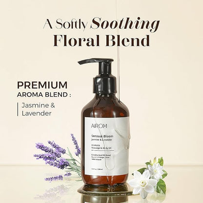 AiROM Jasmine & Lavender Massage Oil for Massage Therapy - Sensual Bloom - Scented Body Oil for Women – Hypoallergenic, Relaxing Aromatherapy, Non-Greasy, Spa Quality - Gift for Her - 6.4 fl oz