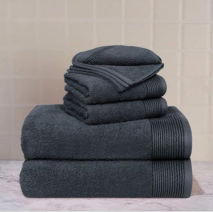 Belizzi Home 100% Cotton Ultra Soft 6 Pack Towel Set, Contains 2 Bath Towels 28x55 inch, 2 Hand Towels 16x24 inch & 2 Washcloths 12x12 inch, Compact Lightweight & Highly Absorbant - Charcoal Grey