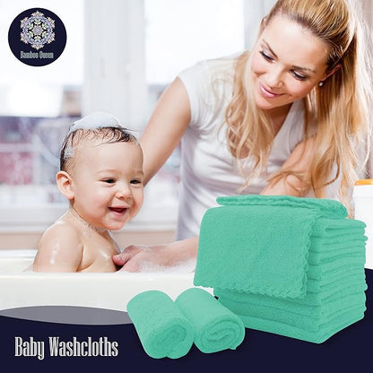 16 Pack Baby Washcloths - 10x10 Inch, Coral Fleece - Extra Absorbent and Soft Wash Clothes for Newborns, Infants and Toddlers - Suitable for Sensitive Skin and New Born - Baby Shower - Aqua Green