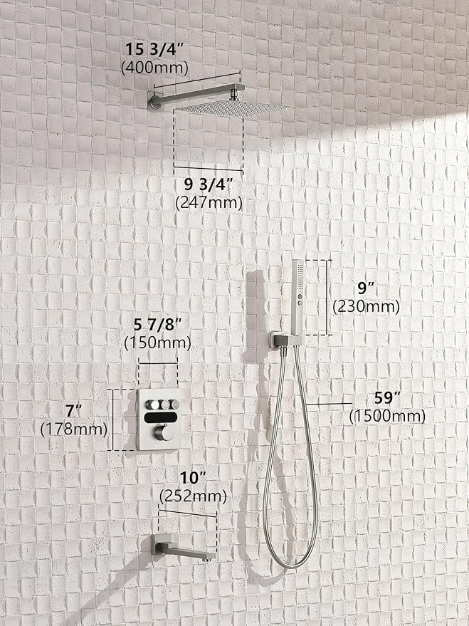 Lefton Shower System in Fahrenheit Display (Battery-free), 10” Overhead Shower Head with All-in-one Handheld Spray Showerhead and Bathtub Faucet, 4-in-1 Control System, SSWM2502 (Brushed Nickel)
