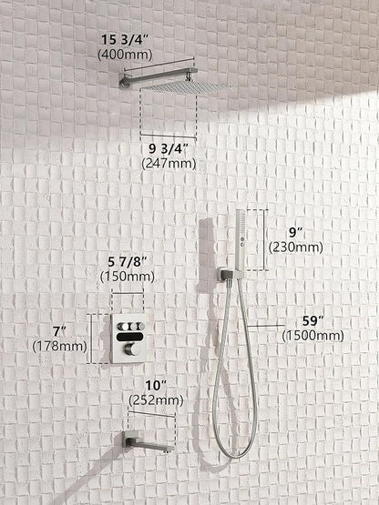 Lefton Shower System in Fahrenheit Display (Battery-free), 10” Overhead Shower Head with All-in-one Handheld Spray Showerhead and Bathtub Faucet, 4-in-1 Control System, SSWM2502 (Brushed Nickel)