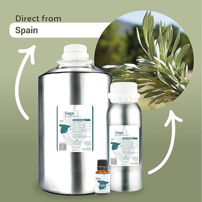 Sage Essential Oil - Direct from Essential Oils SL Spain - Steam Distilled - Aceite Esencial de Salvia for Aromatherapy, Massage, Diffuser, DIY Candle and Soap Making - 15ml