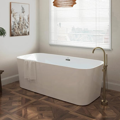 FerdY Maui 67" Freestanding Bathtub Elegant Freestanding Soaking Bathtub, Glossy White, cUPC Certified, Toe-Tap Chrome Drain & Overflow Assembly Included, 02563
