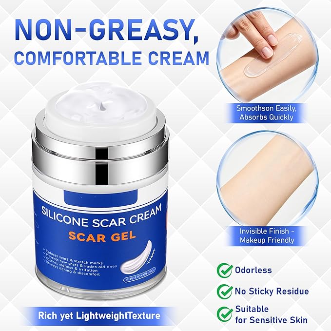 Silicone Scar Cream Gel - [3.53 oz / 100g] Jumbo Value Pack - Advanced Gel for Old & New Scars, C-Section, Stretch Marks, Surgery, Acne, Burns, Keloids - Face & Body