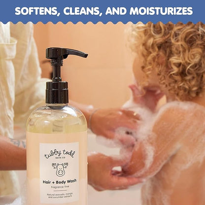 Tubby Todd Hair + Body Wash - Baby Shampoo and Body Wash - Gentle, Natural Baby Was for Newborns, Babies, and Toddlers - Non-Toxic and Hypoallergenic - Fragrance-Free, 2 Pack, 8.5oz & 25oz