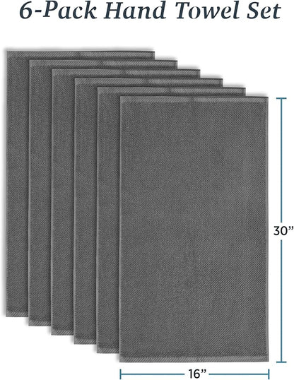 Welhome Franklin Premium 6 Pack Hand Towels Popcorn Textured Charcoal Bathroom Towels Hotel & Spa Towels for Bathroom Soft & Absorbent 600 GSM 100% Cotton Hand Towels