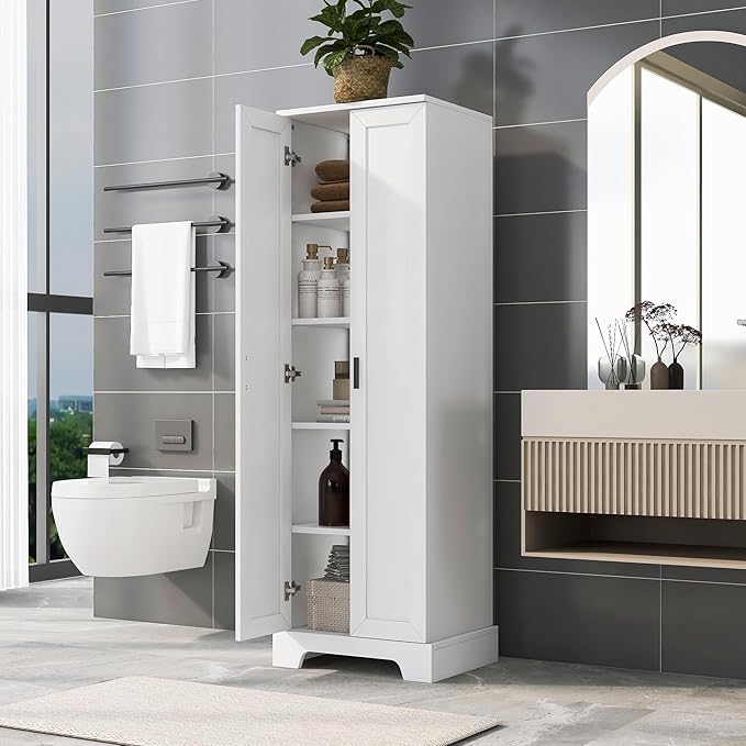 Favfurish 71" Tall Bathroom Storage Cabinet with Doors,Modern Linen Cabinets w/Adjustable Shelves & Anti-Tipping Device,Easy Assembly,Freestanding Organizer for Dining Room,Kitchen,Office,White
