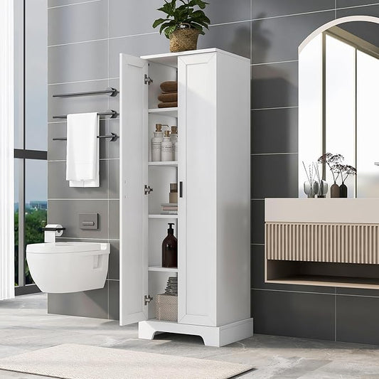Favfurish 71" Tall Bathroom Storage Cabinet with Doors,Modern Linen Cabinets w/Adjustable Shelves & Anti-Tipping Device,Easy Assembly,Freestanding Organizer for Dining Room,Kitchen,Office,White