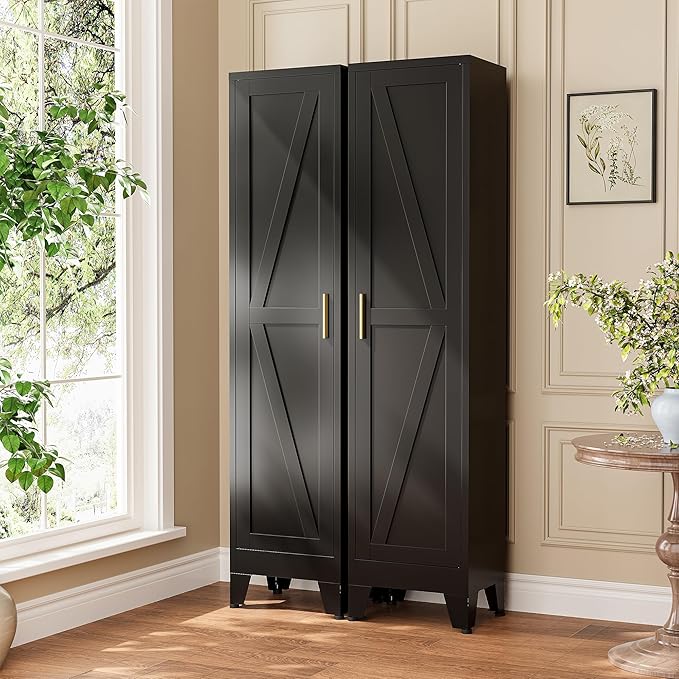 Narrow Bthroom Storage Cabinet Tall Metal Storage Cbinets with 4 Adjustable Shelves Freestanding 5 Tier Slim Pantry Cabinet for Kitchen Office Small Space