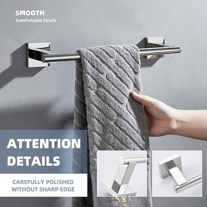 Hand Towel Bar 14", Suyar SUS304 Stainless Steel Shower Towel Holder, Bathroom Kitchen Closet Cabinet Washcloth Rack Wall Mounted, Polished Chrome