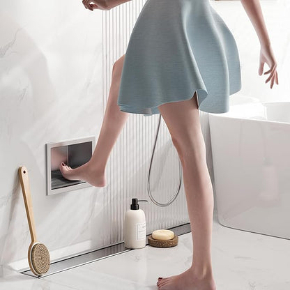 Shower Foot Rest for Shaving Legs, 304 Stainless Steel Footrest Niche with Shaving Holder, Recessed Shower Niche for Shaving Legs, Brushed Nickel