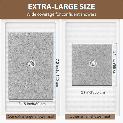 Shower Mat Non Slip: 47.2 x 31.5 Inch Extra Large Shower Mats for Inside Shower with Drain Hole - Soft PVC Loofah Anti Slip Shower Stall Mat for Walk-in Shower and Bathroom, Quick Drying