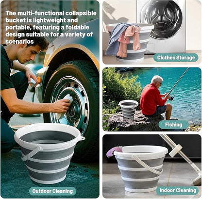 Collapsible Water Bucket (10L / 2.6 Gal) – Portable, Easy to Carry & Store, Ideal for Car Wash, Cleaning, Camping, Fishing, Outdoor Activities with Collapsible Handle Design, 2 Pack