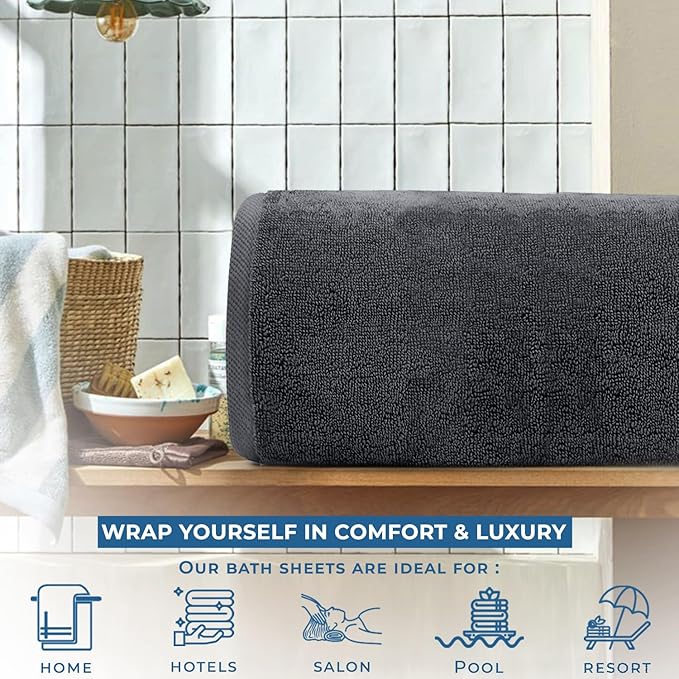 DAN RIVER Pack of 1 Bath Sheet 40x80 Inches, Extra Large Bath Towels Oversized, Absorbent Cotton Towels for Bathroom - Dark Gray