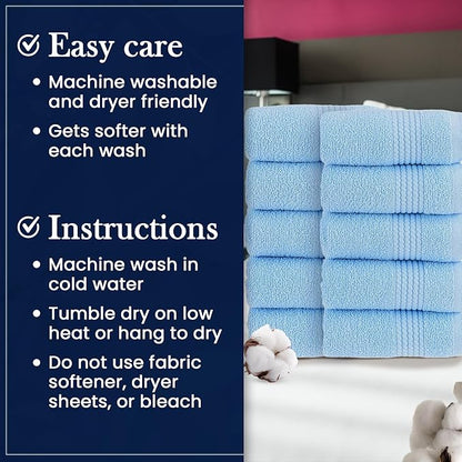 HALLEY Turkish Cotton Towels (Pack of 10) Washcloths Super Soft Highly Absorbent 100% Cotton Fingertip Towels for Bathroom and Kitchen for Mother’s Day (Powder Blue)