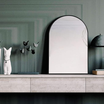 HARRITPURE Wall Mounted Mirror Arch Mirror for Bathroom,Vanity Mirror Aluminum Alloy Metal Frame Home Decor for Bathroom Bedroom Living Room Entryway (Black-2Pcs, 20“*30”)