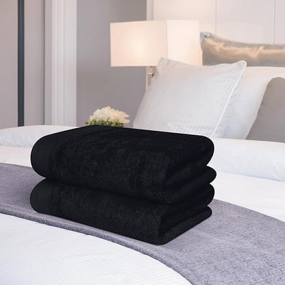 Cotton 2 Pack Oversized Bath Towel Set 28x55 inches, Large Bath Towels, Ultra Absorbant Compact Quickdry & Lightweight Towel, Ideal for Gym Travel Camp Pool - Black