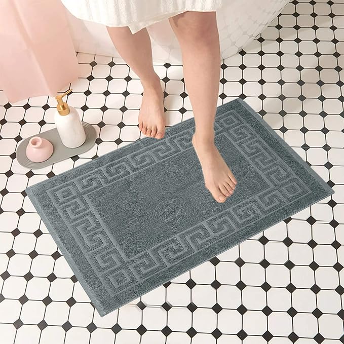 DAN RIVER Greek Cotton Bath Mats Set of 2 – Not a Bathroom Rug, Ultra Soft, Highly Absorbent & Machine Washable Bath Mat Towel for Bathroom Floor Mat – Durable, Quick-Dry, 21x34 Inches, Grey