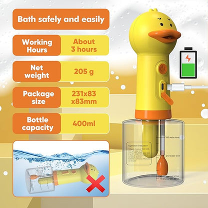 Electric Dog Shampoo Dispenser Dog Shampoo Sprayer Duck Shampoo Foamer for Pet, Foaming Soap Dispenser for Bathtub, Kitchen Sink Cleaning