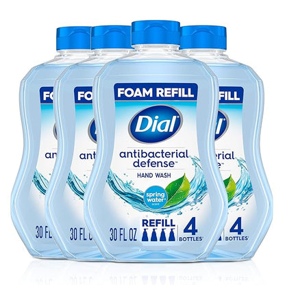 Dial Antibacterial Defense Foaming Hand Soap + Aloe, Spring Water Scent, 30 Fl Oz Hand Soap Refill (4 Pack), Dermatologist-Tested, Gentle on Skin