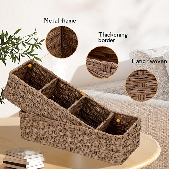 DULLEMELO Small Wicker Toilet Tank Basket Set of 2 Waterproof Bathroom Baskets for Organizing, Brown