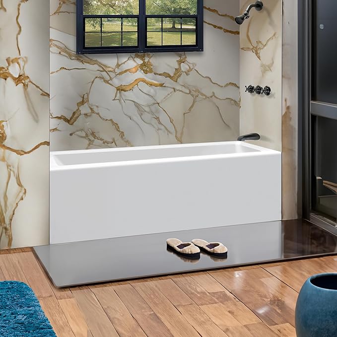 Fine Fixtures Acrylic, Fiberglass Alcove Soaking Bathtub with Integral Apron Front - Drain Included (60" x 36", Right Hand, White)