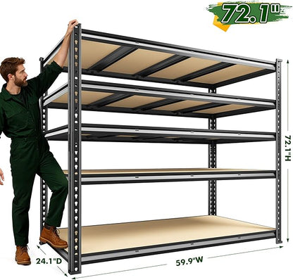59.9" W Garage Shelves 2230LBS Metal Shelving, 5 Tier Adjustable Garage Storage Shelves, Heavy Duty Shelving for Storage, Basement, Warehouse, Pantry, Kitchen, 59.9"W x 24.1"D x 72.1"H, Black, 2 Pack