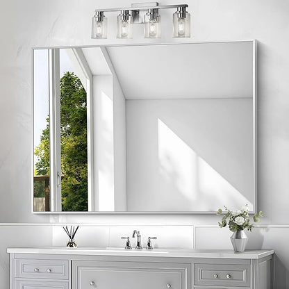 BONEWEI Silver Bathroom Mirror,36x48 inch Wall Mirror for Bathroom Wall Mounted,Large Rectangle Mirror for Bathroom Over Sink,Modern Metal Frame for Living Room,Bedroom Entryway,Horizontal/Vertical