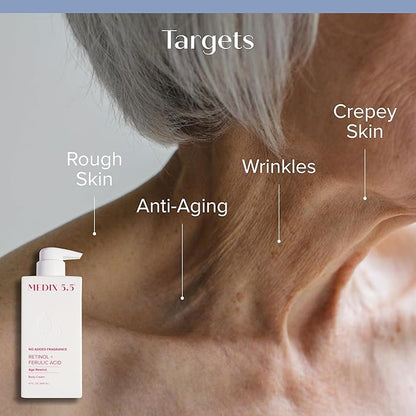 MEDIX Fragrance Free Retinol Face Moisturizer & Body Lotion Crepey Skin Care Treatment | Anti Aging Firming Retinol Cream For Face Targets Loose Crepe Skin, Wrinkles, & Fine Lines, 15 Fl Oz, 2-Pack