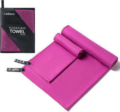 Camping Towel,2 Pack Microfiber Travel Sports Towel,Quick Dry - Super Absorbent - Ultra Compact -Ultra Soft - Lightweight.Suitable for Gym,Yoga,Trip,Beach, Shower, Backpacking,Pool(Purple)