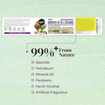 Puriya National Eczema Association Accepted Cream 2 oz, Dry Itchy Skin Relief, Colloidal Oatmeal Lotion, For Kids, Adults, Face, Hands, Mother of All Creams, Plant-Based Hydration,No Fragrance Added