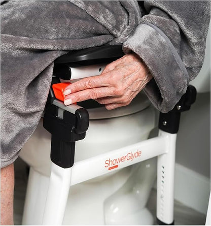 ShowerGlyde SG2 - FSA HSA Eligible | Sliding Transfer Bench for Toilet-Adjacent Tubs, Adjustable Height, Grab Bar, Extended Rails, Sliding Shower Chair with Commode Compatibility