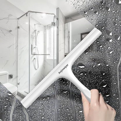 All-Purpose Shower Squeegee for Shower Glass Door with Adhesive Hook, Silicone Squeegee for Shower Doors, Bathroom, Windows, Mirrors, Shower Cleaner Tool Household Squeegee(10 inch-White)