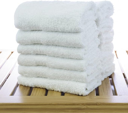 Eco Cotton Washcloths - White - Dobby Border - Set of 12