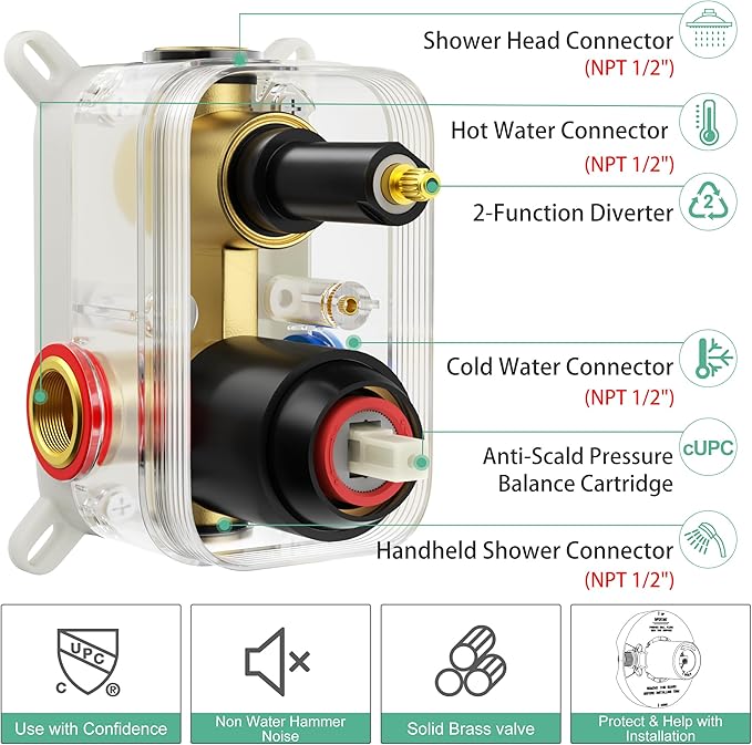 SR SUN RISE Shower Faucet - 12 Inch Multifunctional High Pressure Shower Head System with Handheld Shower Head Fixtures - Valve Included - Matte Black