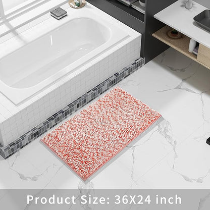 Yimobra Bath Mats for Bathroom Non Slip, 36x24, Extra Soft Chenille Bathroom Rugs, Luxury Fluffy Long Matts for Tub, Plush Shaggy Carpet, Water Absorb, Machine Washable, Orange & Pink