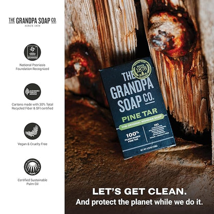 The Grandpa Soap Company Pine Tar Bar Soap for Men- Made With Pine Tar Oil, 3 in 1 Cleanser Deodorizer and Moisturizer, Dermatologist Tested, Safe for Sensitive Skin, 3.25 Oz, 3 Pack